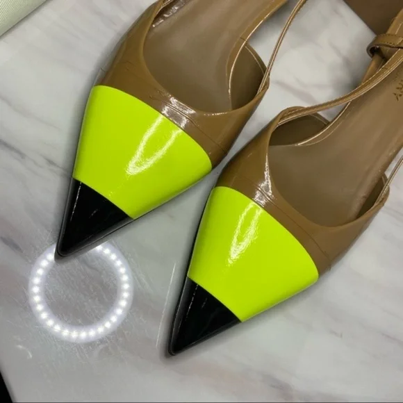 💯Auth.⭐️BURBERRY⭐️ Super Comfy!! Neon/Nude/Black Sling Back Heels NWT & OG Box! - Picture 7 of 15